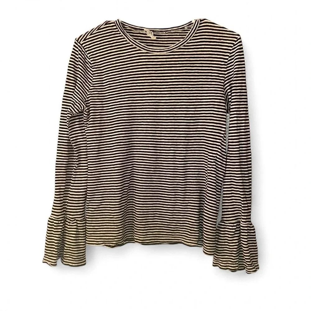 Frame Denim Black and White Striped Long Sleeve Tee - Picture 2 of 9